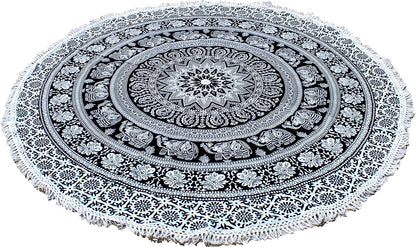 Mandala Round Beach Tapestry Boho Hippie Blanket Bohemian Large Table Cloth Home Decor Yoga Mat Meditation Picnic Rug Throw Hippy Gypsy Tablecloth Roundie (42 Inches, Orange And Blue)