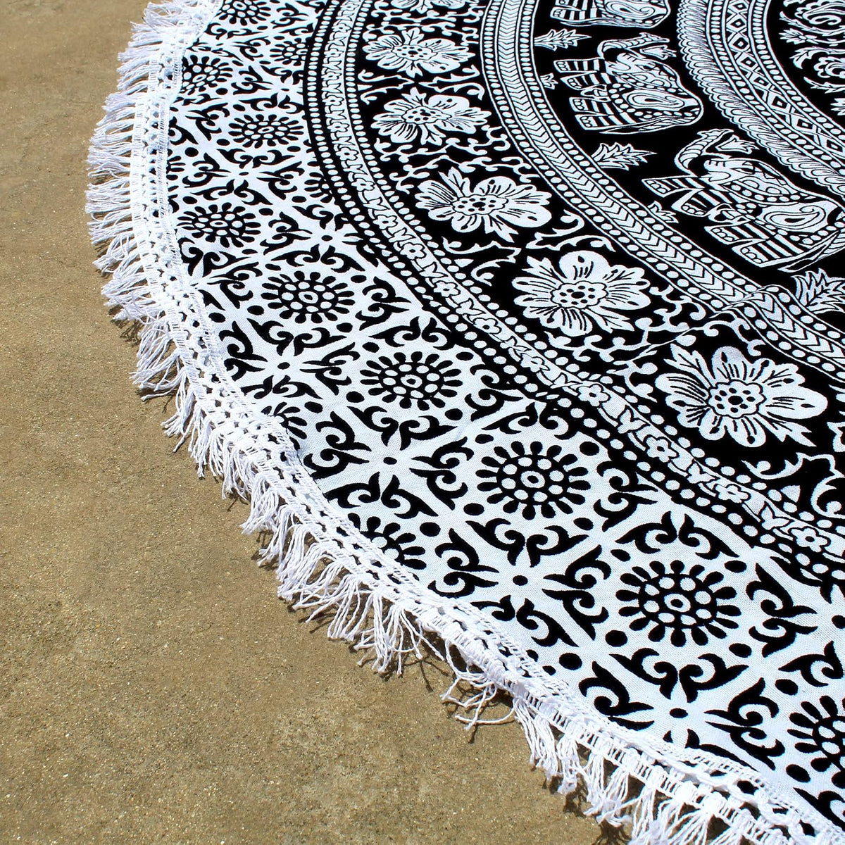 Mandala Round Beach Tapestry Boho Hippie Blanket Bohemian Large Table Cloth Home Decor Yoga Mat Meditation Picnic Rug Throw Hippy Gypsy Tablecloth Roundie (42 Inches, Orange And Blue)