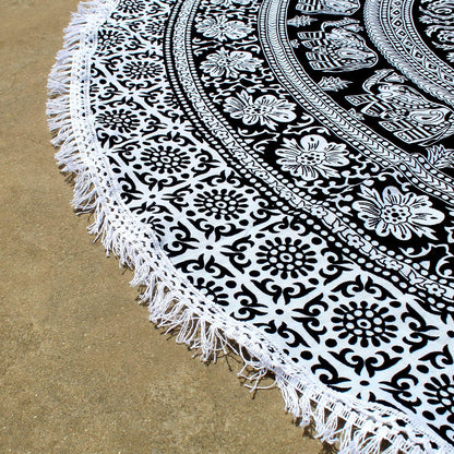 Mandala Round Beach Tapestry Boho Hippie Blanket Bohemian Large Table Cloth Home Decor Yoga Mat Meditation Picnic Rug Throw Hippy Gypsy Tablecloth Roundie (42 Inches, Orange And Blue)