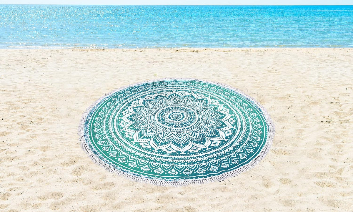Mandala Round Beach Tapestry Boho Hippie Blanket Bohemian Large Table Cloth Home Decor Yoga Mat Meditation Picnic Rug Throw Hippy Gypsy Tablecloth Roundie (42 Inches, Orange And Blue)