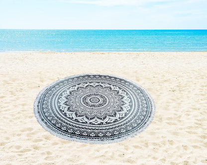 Mandala Round Beach Tapestry Boho Hippie Blanket Bohemian Large Table Cloth Home Decor Yoga Mat Meditation Picnic Rug Throw Hippy Gypsy Tablecloth Roundie (42 Inches, Orange And Blue)