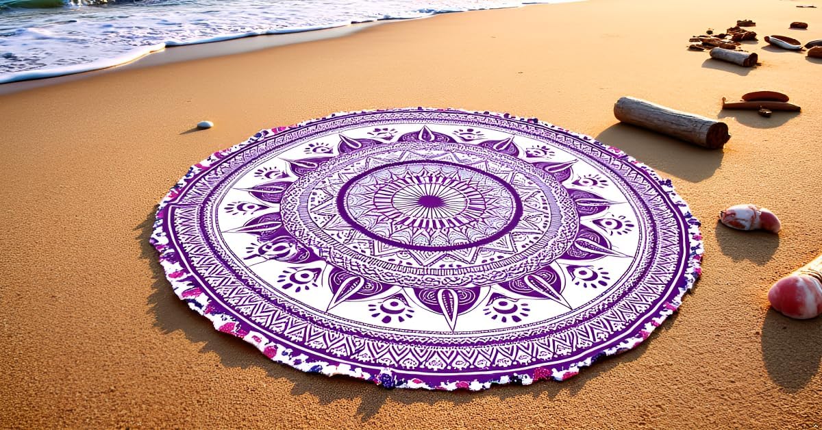 Mandala Round Beach Tapestry Boho Hippie Blanket Bohemian Large Table Cloth Home Decor Yoga Mat Meditation Picnic Rug Throw Hippy Gypsy Tablecloth Roundie (42 Inches, Orange And Blue)