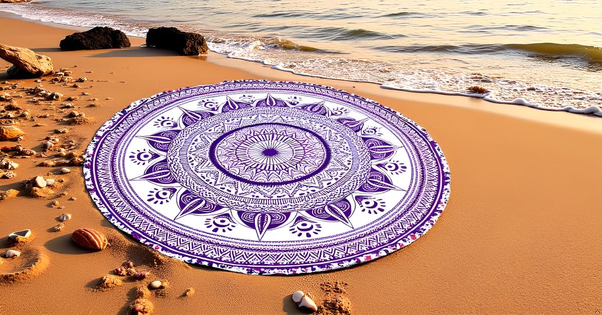 Mandala Round Beach Tapestry Boho Hippie Blanket Bohemian Large Table Cloth Home Decor Yoga Mat Meditation Picnic Rug Throw Hippy Gypsy Tablecloth Roundie (42 Inches, Orange And Blue)