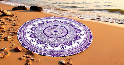 Mandala Round Beach Tapestry Boho Hippie Blanket Bohemian Large Table Cloth Home Decor Yoga Mat Meditation Picnic Rug Throw Hippy Gypsy Tablecloth Roundie (42 Inches, Orange And Blue)