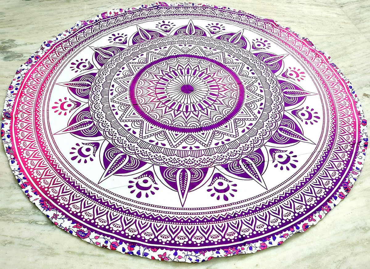 Mandala Round Beach Tapestry Boho Hippie Blanket Bohemian Large Table Cloth Home Decor Yoga Mat Meditation Picnic Rug Throw Hippy Gypsy Tablecloth Roundie (42 Inches, Orange And Blue)
