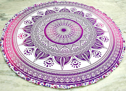 Mandala Round Beach Tapestry Boho Hippie Blanket Bohemian Large Table Cloth Home Decor Yoga Mat Meditation Picnic Rug Throw Hippy Gypsy Tablecloth Roundie (42 Inches, Orange And Blue)