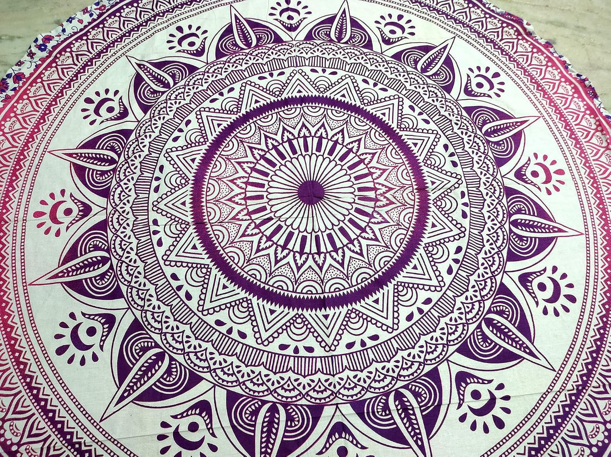 Mandala Round Beach Tapestry Boho Hippie Blanket Bohemian Large Table Cloth Home Decor Yoga Mat Meditation Picnic Rug Throw Hippy Gypsy Tablecloth Roundie (42 Inches, Orange And Blue)