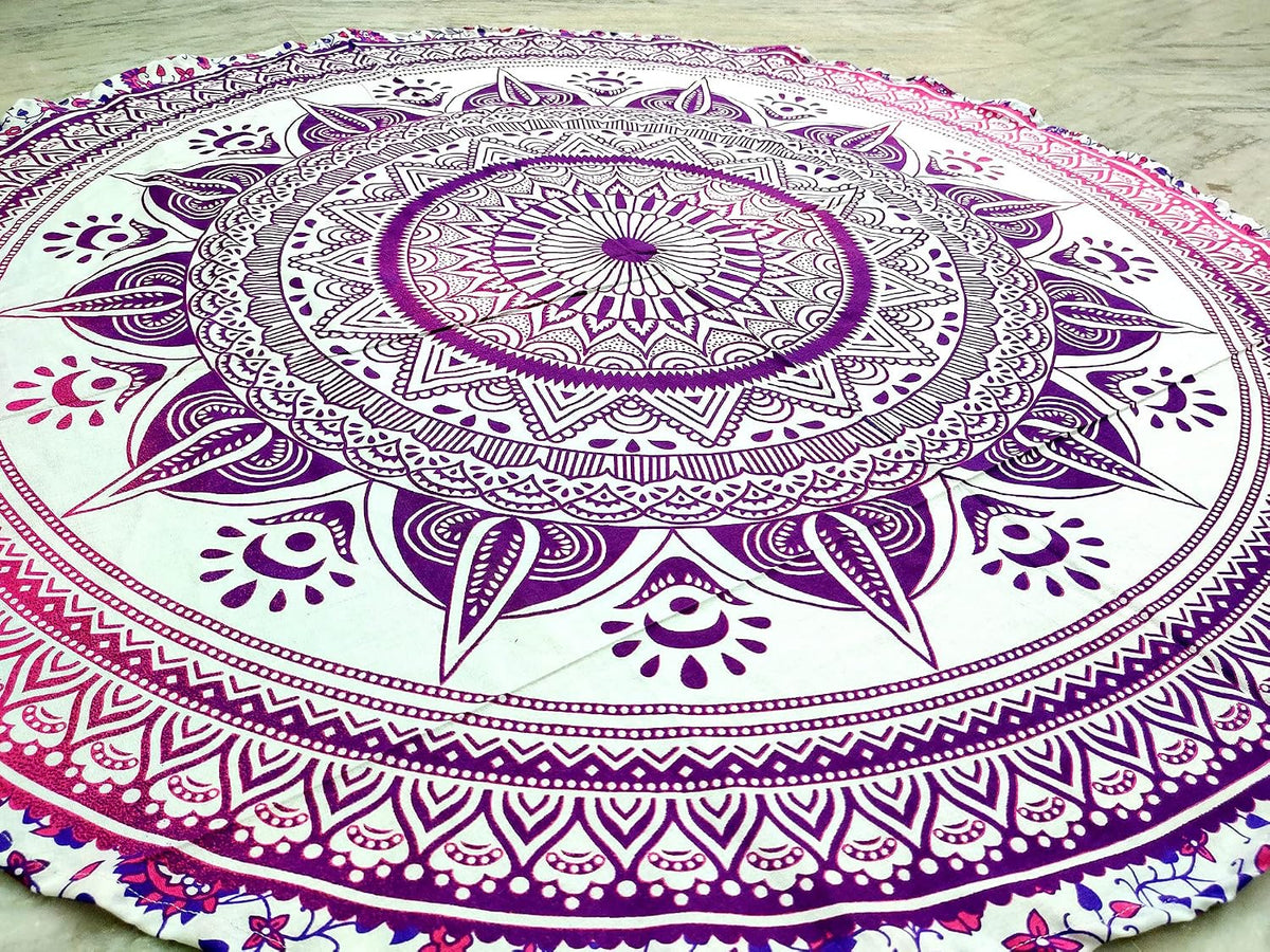 Mandala Round Beach Tapestry Boho Hippie Blanket Bohemian Large Table Cloth Home Decor Yoga Mat Meditation Picnic Rug Throw Hippy Gypsy Tablecloth Roundie (42 Inches, Orange And Blue)