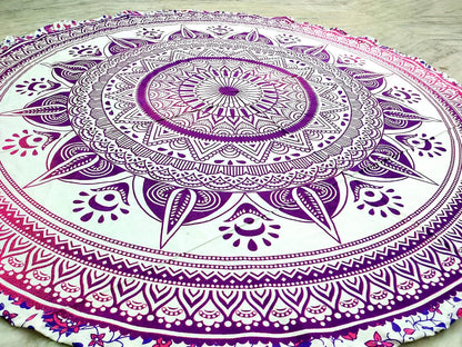 Mandala Round Beach Tapestry Boho Hippie Blanket Bohemian Large Table Cloth Home Decor Yoga Mat Meditation Picnic Rug Throw Hippy Gypsy Tablecloth Roundie (42 Inches, Orange And Blue)
