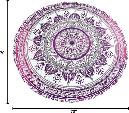Mandala Round Beach Tapestry Boho Hippie Blanket Bohemian Large Table Cloth Home Decor Yoga Mat Meditation Picnic Rug Throw Hippy Gypsy Tablecloth Roundie (42 Inches, Orange And Blue)
