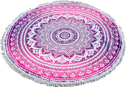 Mandala Round Beach Tapestry Boho Hippie Blanket Bohemian Large Table Cloth Home Decor Yoga Mat Meditation Picnic Rug Throw Hippy Gypsy Tablecloth Roundie (42 Inches, Orange And Blue)