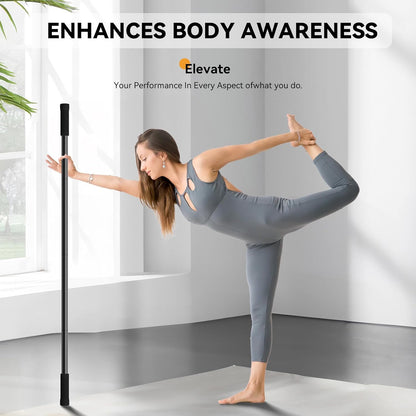 Yoga Stick 5ft Adjustable Stretching Stick, Versatile Exercise Stick Non-Slip Ends and Sponge Handles for Fitness, Flexibility and Balance, Posture Correction - Black