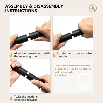 Yoga Stick 5ft Adjustable Stretching Stick, Versatile Exercise Stick Non-Slip Ends and Sponge Handles for Fitness, Flexibility and Balance, Posture Correction - Black