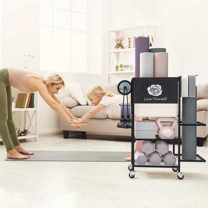 Multi-Functional Home Gym Storage Rack,Yoga Mat Storage on Wheels