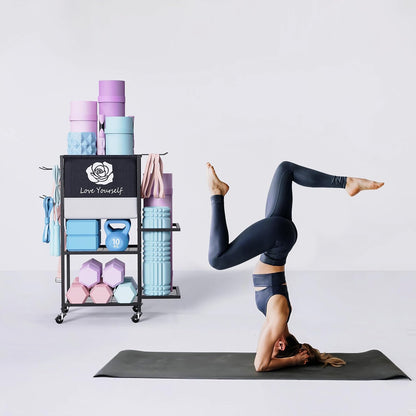 Multi-Functional Home Gym Storage Rack,Yoga Mat Storage on Wheels