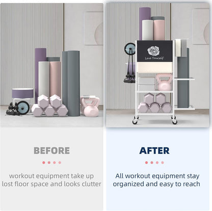 Multi-Functional Home Gym Storage Rack,Yoga Mat Storage on Wheels