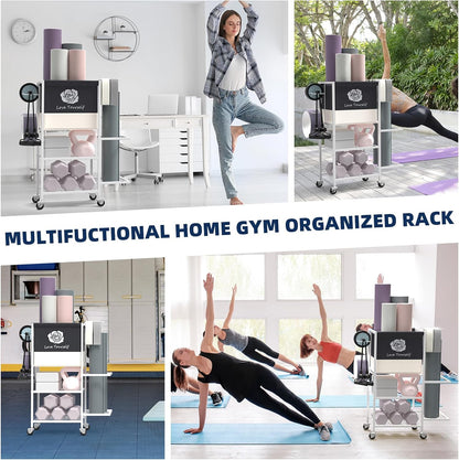 Multi-Functional Home Gym Storage Rack,Yoga Mat Storage on Wheels