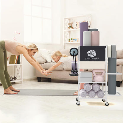 Multi-Functional Home Gym Storage Rack,Yoga Mat Storage on Wheels