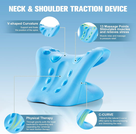 Neck Stretcher & Cervical Traction Pillow, TMJ & Shoulder Relief, Blue | 13 points, ergonomic, restores C-curve. Eases pain in 10 mins. Durable foam, lightweight & portable for home & office.