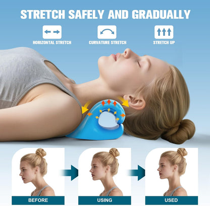 Neck Stretcher & Cervical Traction Pillow, TMJ & Shoulder Relief, Blue | 13 points, ergonomic, restores C-curve. Eases pain in 10 mins. Durable foam, lightweight & portable for home & office.