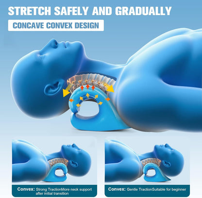 Neck Stretcher & Cervical Traction Pillow, TMJ & Shoulder Relief, Blue | 13 points, ergonomic, restores C-curve. Eases pain in 10 mins. Durable foam, lightweight & portable for home & office.