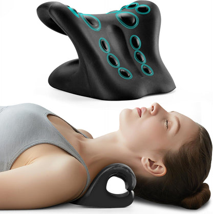 Neck Stretcher & Cervical Traction Pillow, TMJ & Shoulder Relief, Blue | 13 points, ergonomic, restores C-curve. Eases pain in 10 mins. Durable foam, lightweight & portable for home & office.