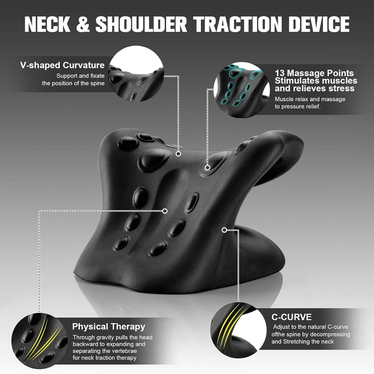 Neck Stretcher & Cervical Traction Pillow, TMJ & Shoulder Relief, Blue | 13 points, ergonomic, restores C-curve. Eases pain in 10 mins. Durable foam, lightweight & portable for home & office.