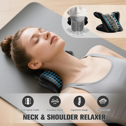 Neck Stretcher & Cervical Traction Pillow, TMJ & Shoulder Relief, Blue | 13 points, ergonomic, restores C-curve. Eases pain in 10 mins. Durable foam, lightweight & portable for home & office.