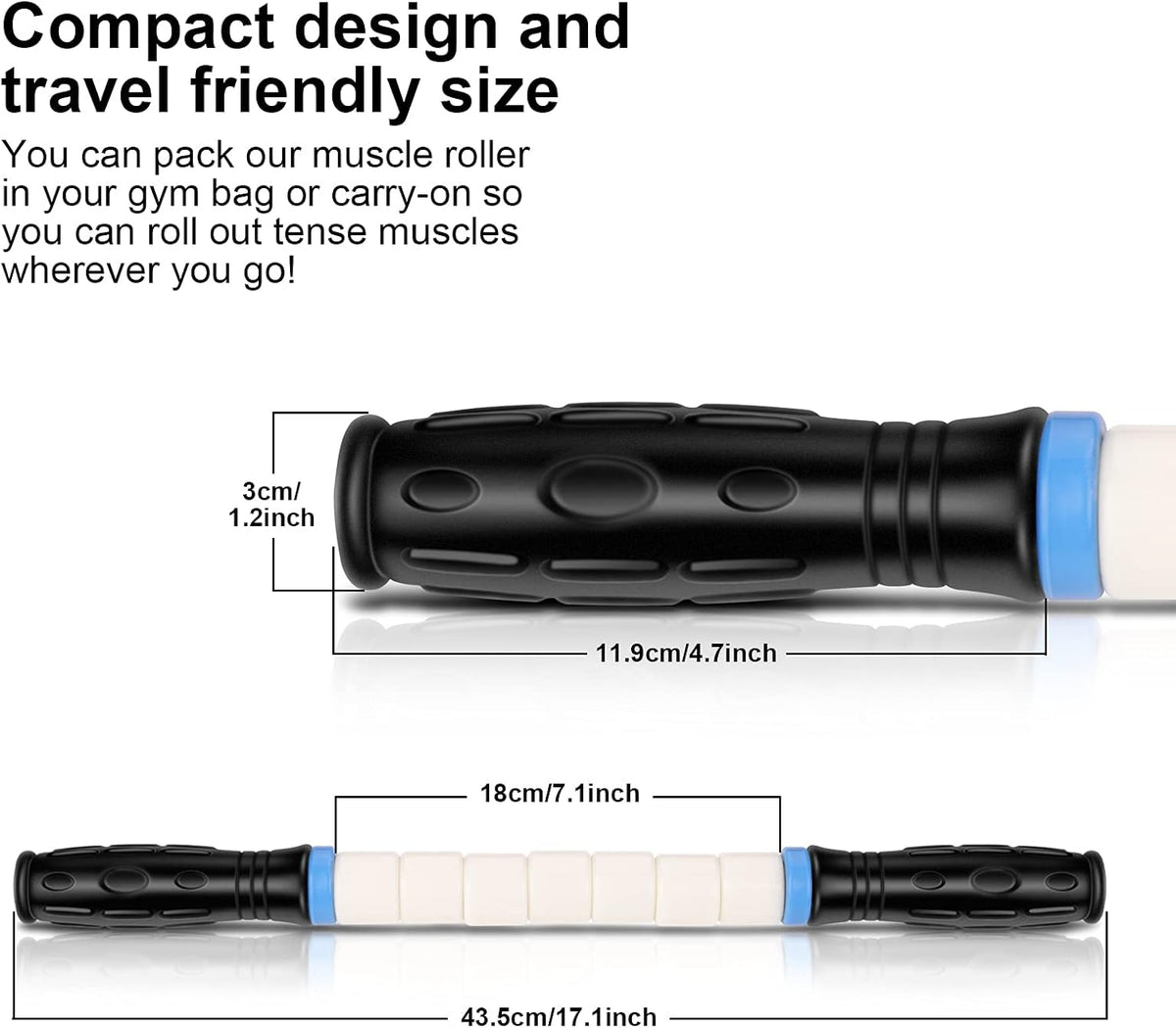 Premium Muscle Roller the Ultimate Massage Roller Stick 17 Inches Recommended By Physical Therapists Promotes Recovery Fast Relief for Cramps Soreness Tight Muscles-White