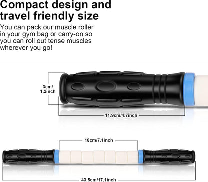 Premium Muscle Roller the Ultimate Massage Roller Stick 17 Inches Recommended By Physical Therapists Promotes Recovery Fast Relief for Cramps Soreness Tight Muscles-White