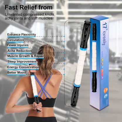 Premium Muscle Roller the Ultimate Massage Roller Stick 17 Inches Recommended By Physical Therapists Promotes Recovery Fast Relief for Cramps Soreness Tight Muscles-White