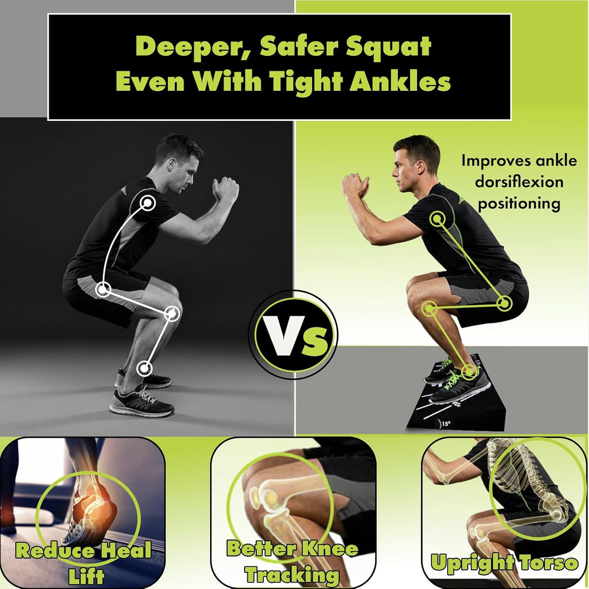 Squat Wedge Block – Non-Slip EVA Material Slant Board with 15°/30°/40° Angle Markings, 15° Heel-Elevated Incline Squat Wedge for Deep Squats & Calf Stretches (Gym, Home, Therapy & Yoga)