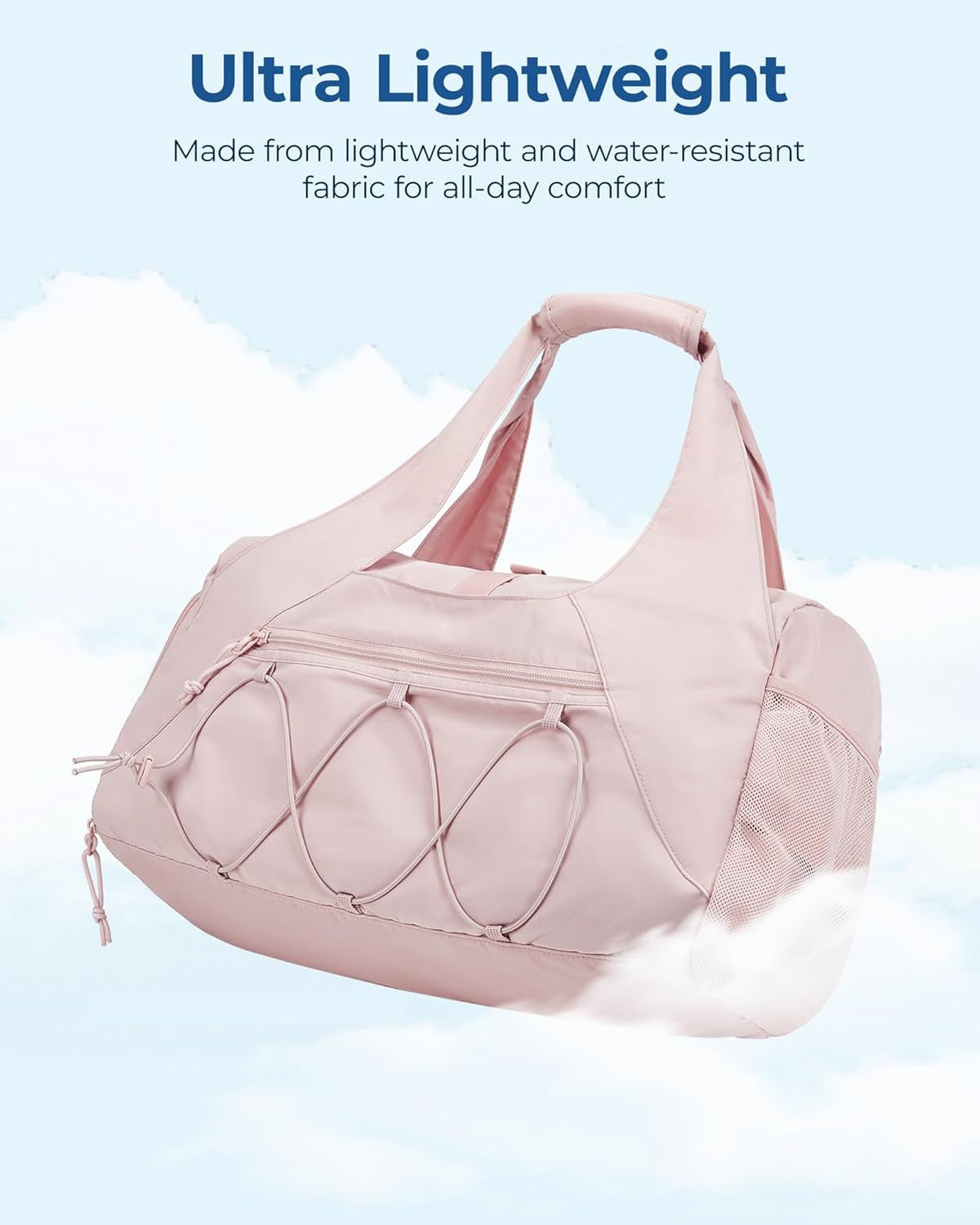 Gym Bag for Women, Lightweight Duffel with Shoe Compartment, Tote Bag with Wet Pocket for Yoga Travel, Pink