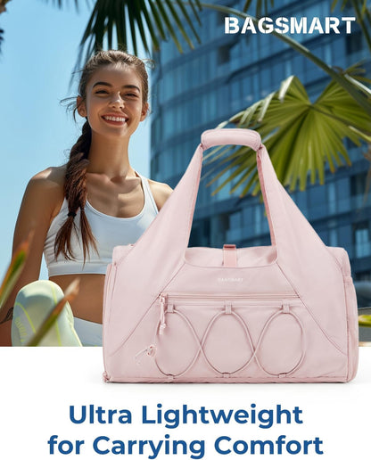 Gym Bag for Women, Lightweight Duffel with Shoe Compartment, Tote Bag with Wet Pocket for Yoga Travel, Pink