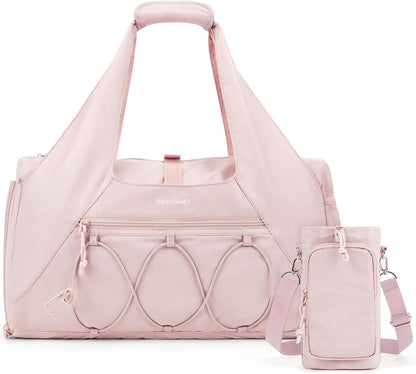 Gym Bag for Women, Lightweight Duffel with Shoe Compartment, Tote Bag with Wet Pocket for Yoga Travel, Pink