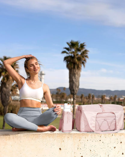 Gym Bag for Women, Lightweight Duffel with Shoe Compartment, Tote Bag with Wet Pocket for Yoga Travel, Pink