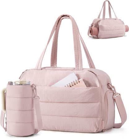 Gym Bag for Women, Lightweight Duffel with Shoe Compartment, Tote Bag with Wet Pocket for Yoga Travel, Pink