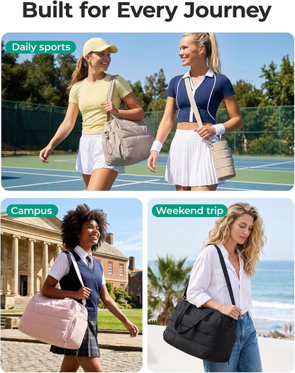Gym Bag for Women, Lightweight Duffel with Shoe Compartment, Tote Bag with Wet Pocket for Yoga Travel, Pink