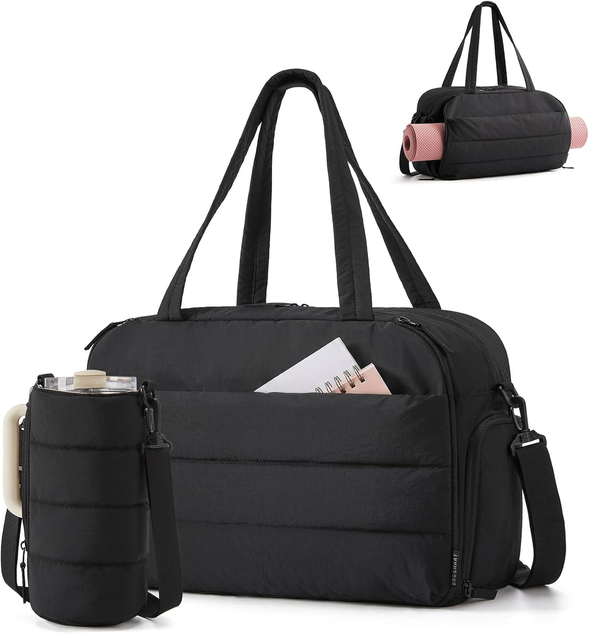 Gym Bag for Women, Lightweight Duffel with Shoe Compartment, Tote Bag with Wet Pocket for Yoga Travel, Pink
