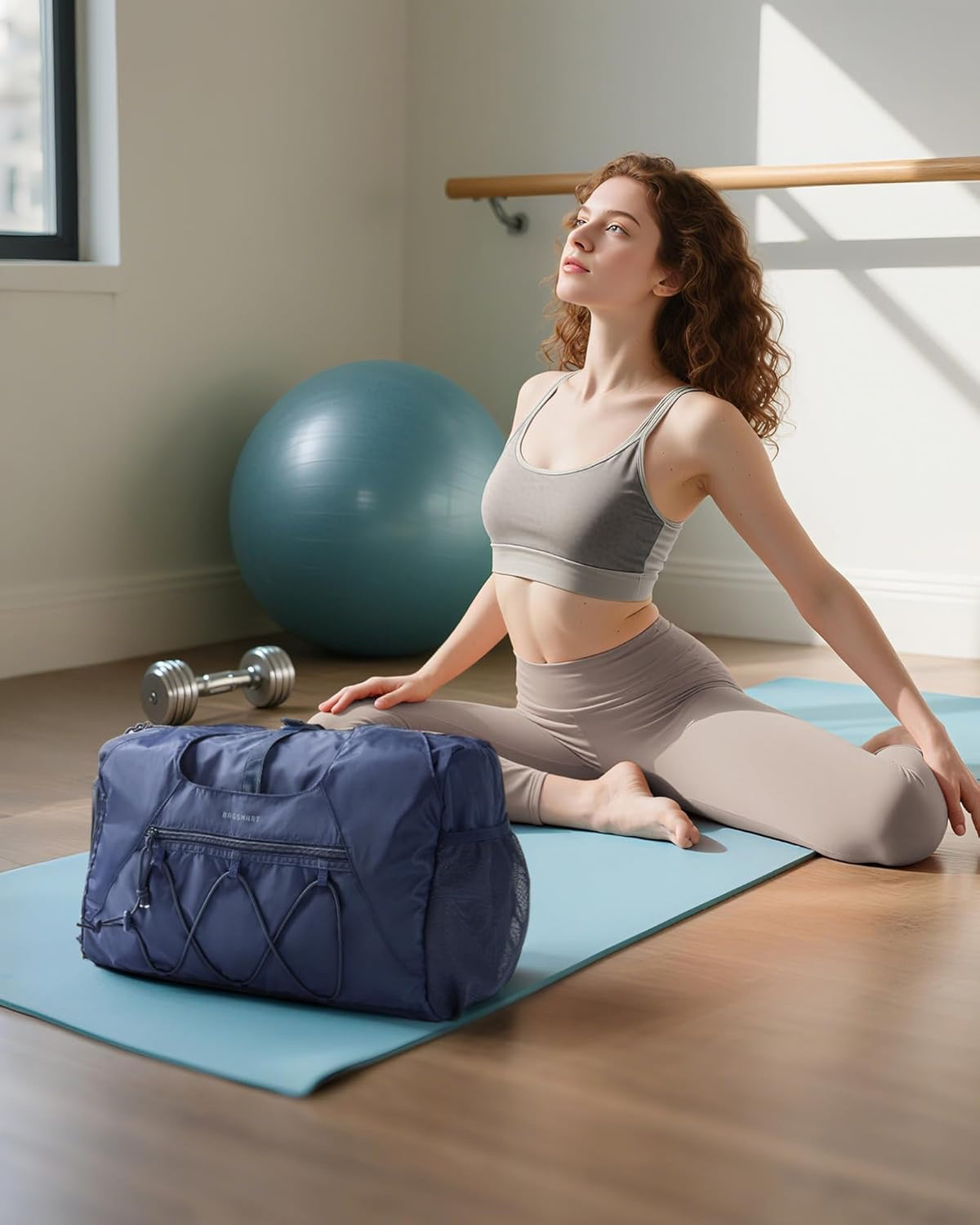 Gym Bag for Women, Lightweight Duffel with Shoe Compartment, Tote Bag with Wet Pocket for Yoga Travel, Pink
