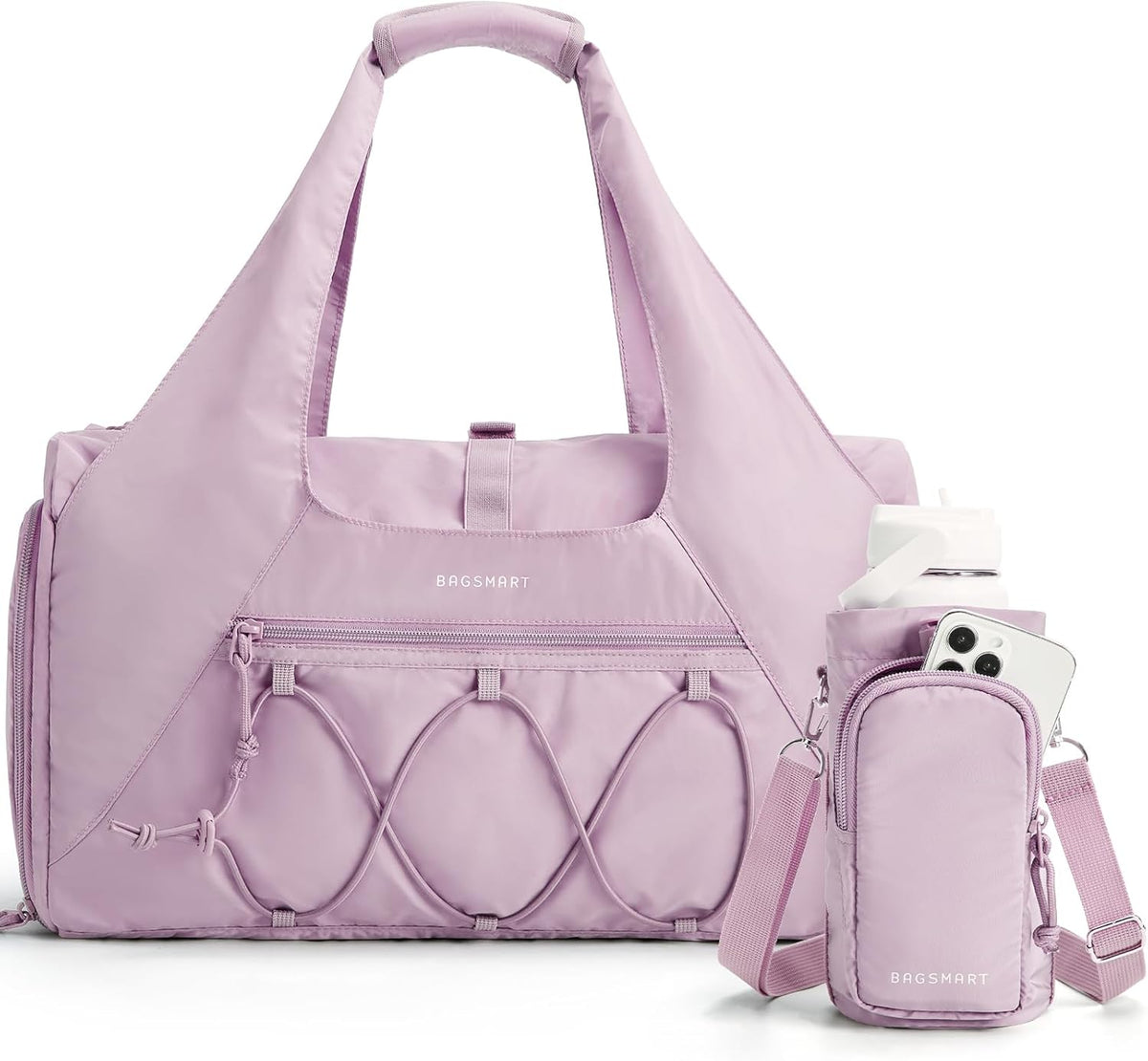 Gym Bag for Women, Lightweight Duffel with Shoe Compartment, Tote Bag with Wet Pocket for Yoga Travel, Pink