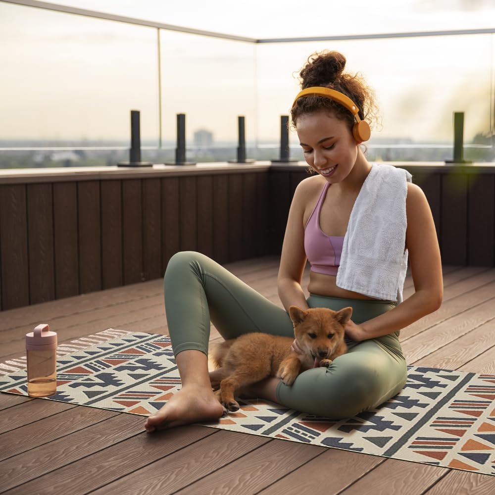 nuveti Cotton Yoga Mat - Absorbent, Grippy Tight Weave, Ashtanga & Hot Yoga Rug, Helps with Slippery Hands & Feet
