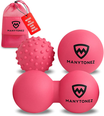 Hard Massage Ball Set - Lacrosse, Peanut, Spiky Ball (Medium Firm) with Carry Bag & eBook Guides - for Trigger Point, Muscle Physical Therapy, Myofascial Release, Deep Tissue Pressure