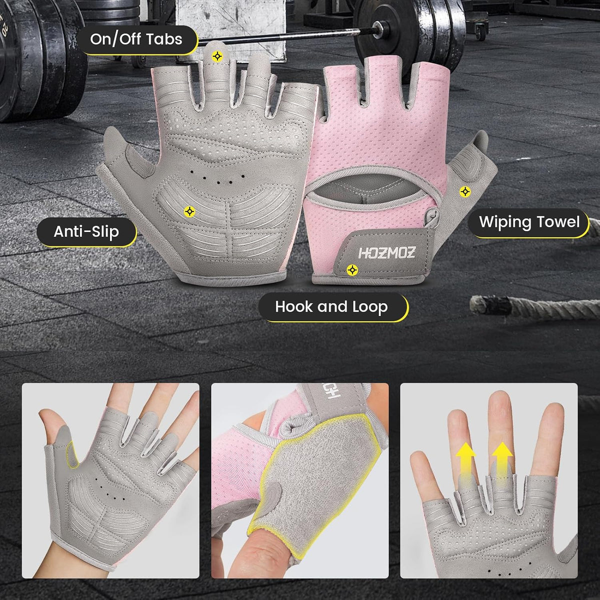 Ventilated Weight Lifting Gloves, Thick Padded Workout Gym Gloves with Full Palm Protection & Grip & Shock Absorption for Women & Men's Fitness Exercise Training