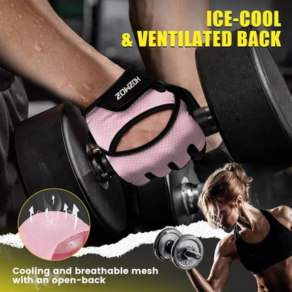 Ventilated Weight Lifting Gloves, Thick Padded Workout Gym Gloves with Full Palm Protection & Grip & Shock Absorption for Women & Men's Fitness Exercise Training