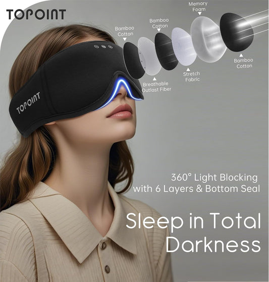 Sleep Mask with Headphones Bluetooth 5.4, 3D Eye Mask Blackout with Soft Bamboo Cotton for Side Sleepers Women Men, Sleep Headphones Earphones HD Speaker Microphone for Travel Meditation Gift