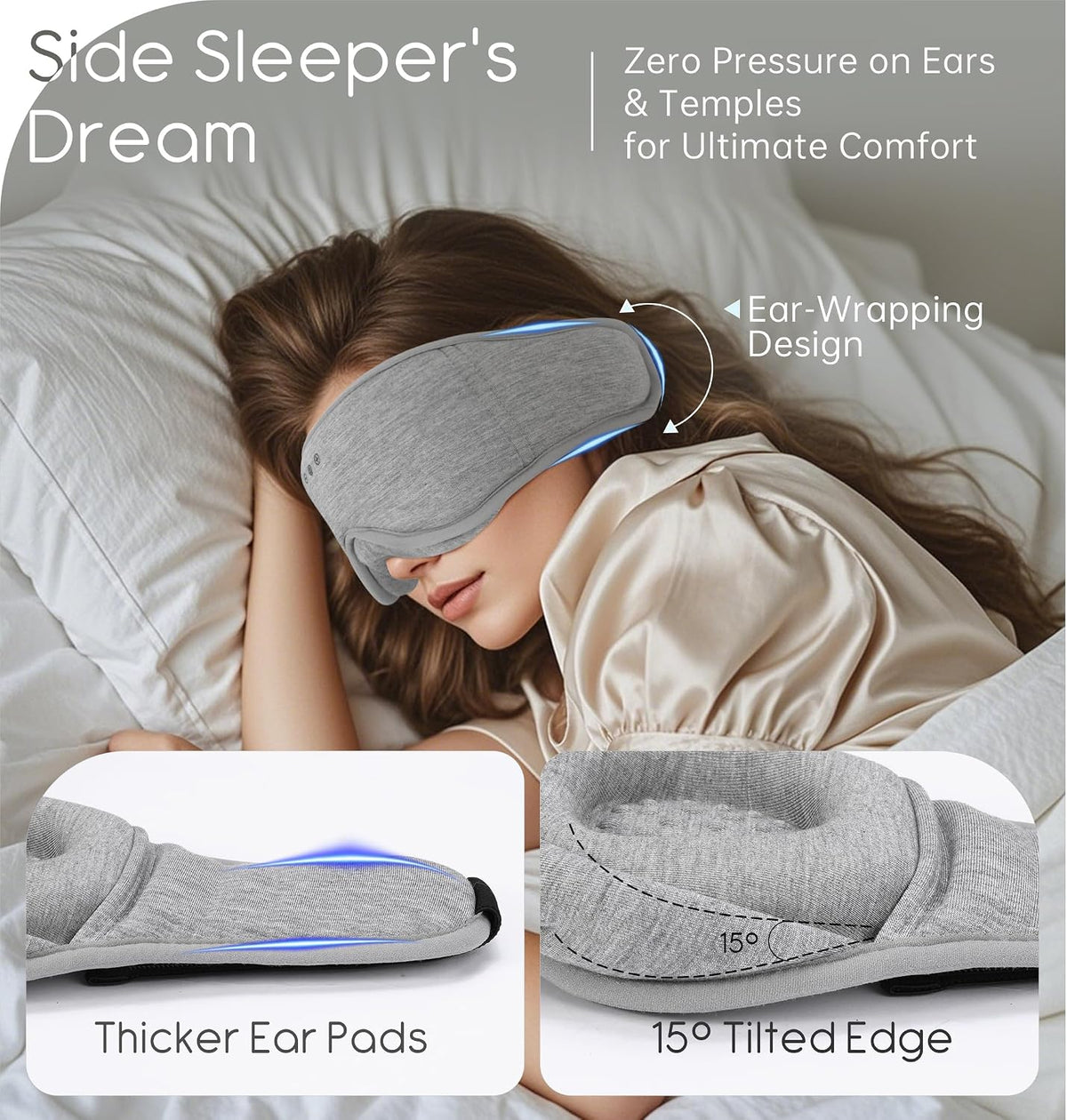 Sleep Mask with Headphones Bluetooth 5.4, 3D Eye Mask Blackout with Soft Bamboo Cotton for Side Sleepers Women Men, Sleep Headphones Earphones HD Speaker Microphone for Travel Meditation Gift