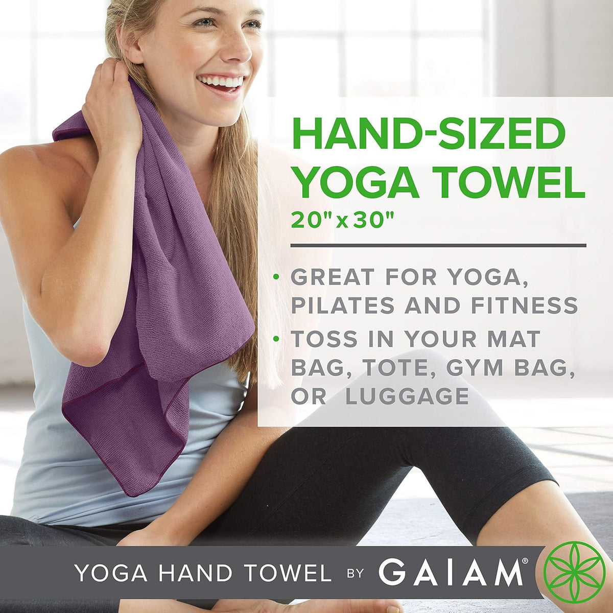 Yoga Hand Towel (30" W x 20" L), Quick Dry & Lightweight Sports Towel, Soft Microfiber Fabric, Designed for Hot Yoga, Pilates, Sports, Workout & More