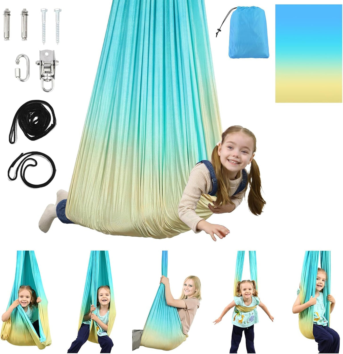 Sensory Swing, Indoor & Outdoor Sensory Swing for Kids & Adults, Double Layer Therapy Cuddle Swing for Kid with Autism, Holds up to 300lbs, Pink