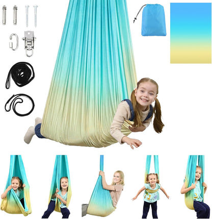 Sensory Swing, Indoor & Outdoor Sensory Swing for Kids & Adults, Double Layer Therapy Cuddle Swing for Kid with Autism, Holds up to 300lbs, Pink